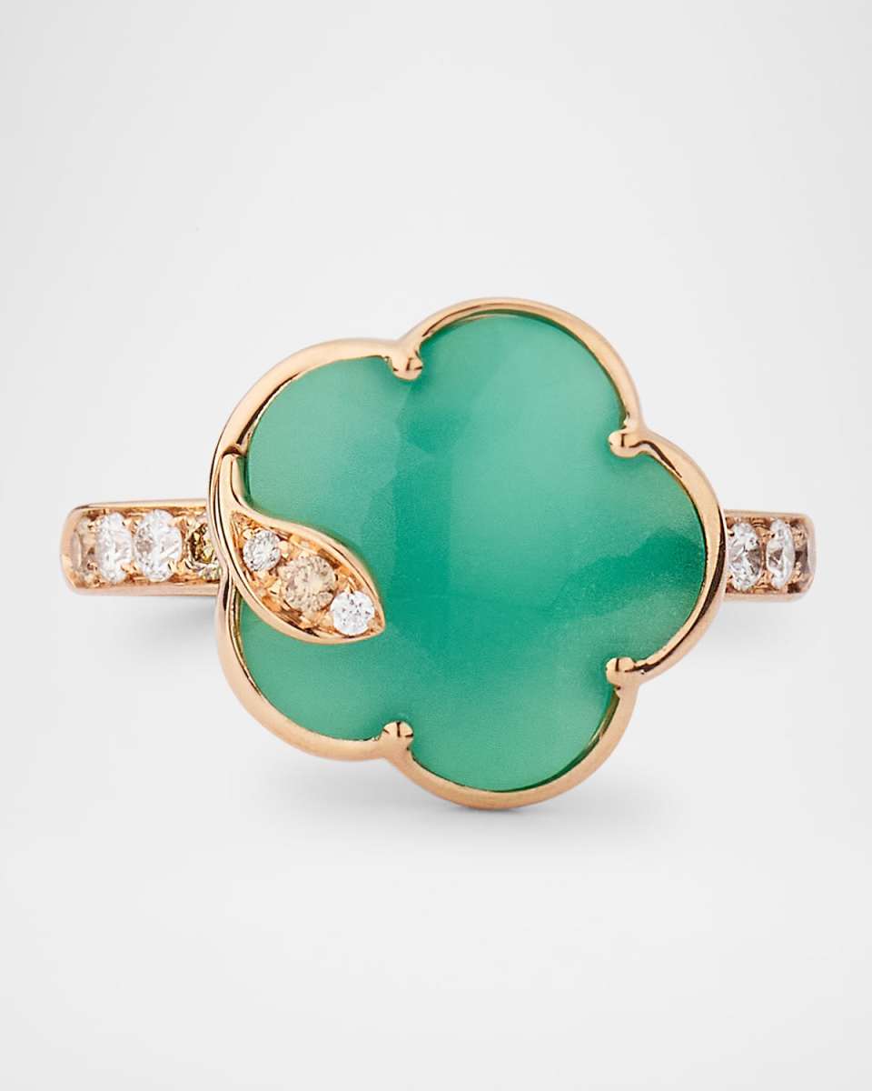 Ton Joli 18K Rose Gold Diamond Ring with Green Agate